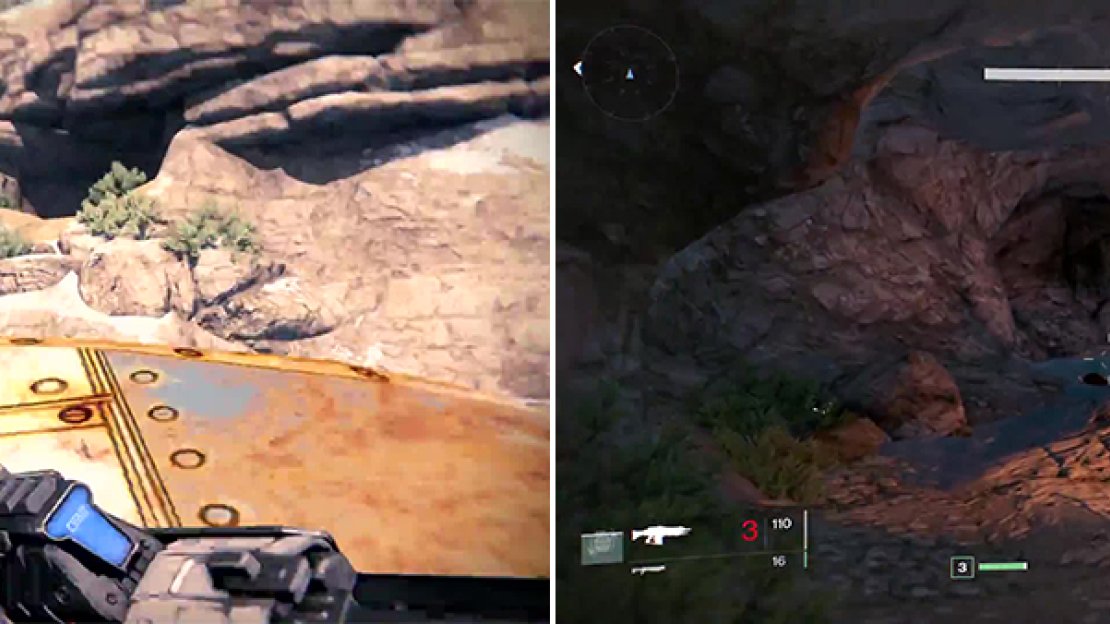 Jump into the cave and search the ground inside for number 7.