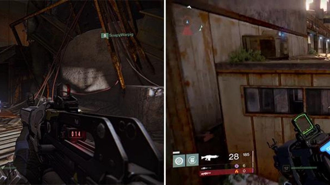 Look beneath the stairs in the bunker for number 13 (left). Jump up here (right) in the Rocketyard to get number 14.