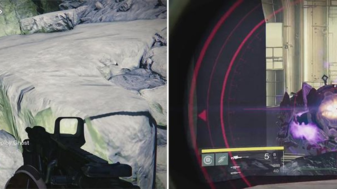 Scan the cracks for your Ghost (left). An Ogre blocks the entrance (right) as you approach so be ready.