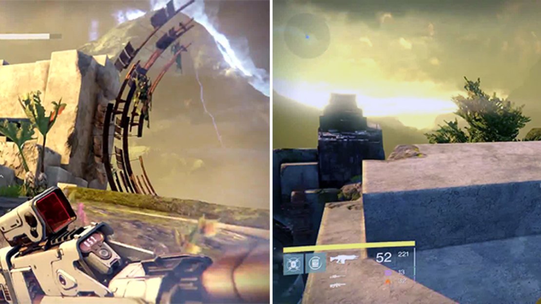 You must leap all the way up here from below. Jump on top of the pillar in this corner (left) to find the ghost.