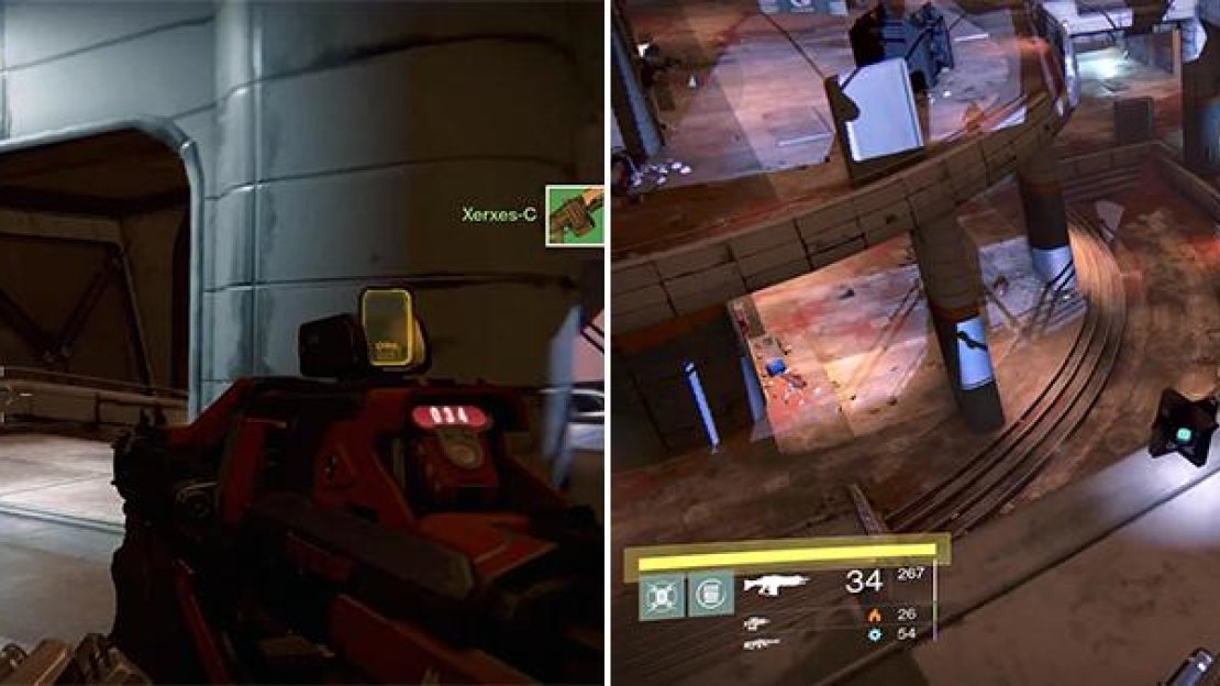 Jump up to the ledges as you enter through this doorway (left). Move around the room until you see the ghost.