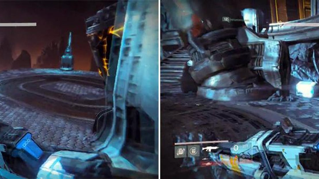 In the final mission, head over to this side of the arena (left) and then turn around to find the chest nestled there (right).