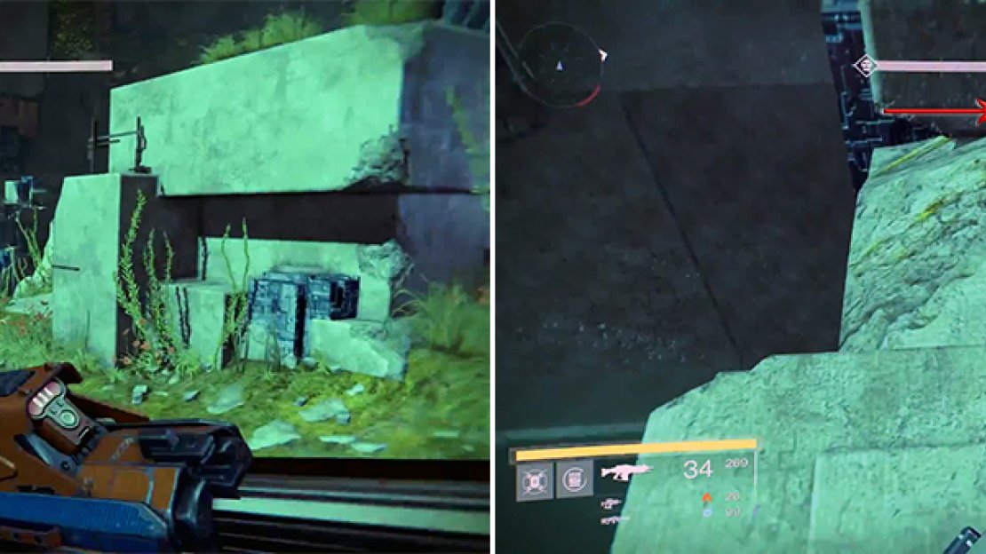 Run to the edge of the area along the wall (left). The ghost is nestled in the alcove.