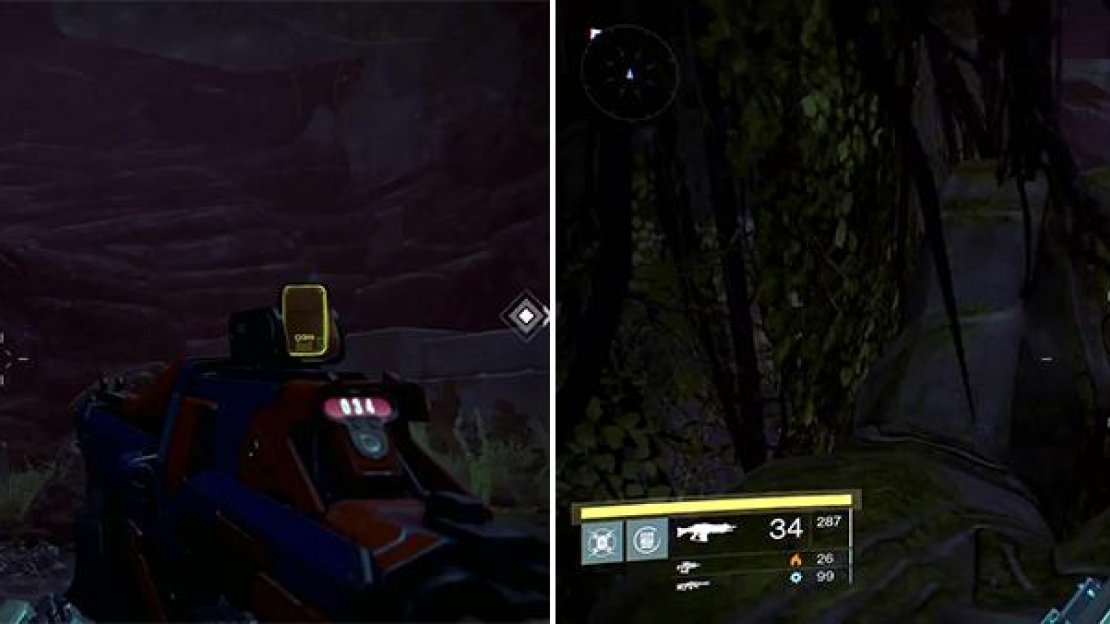 As soon as you begin the mission, jump up where the arrow is pointing (left) to the rocky outcrop here and find the ghost on a pile of rocks (right).