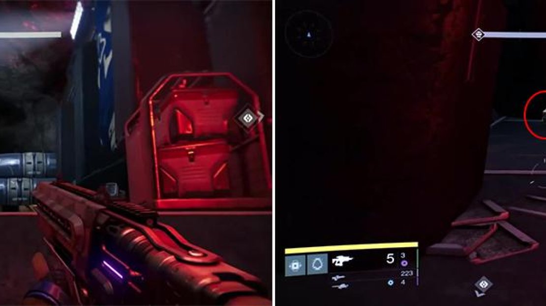 At the massive gate to Legion’s Keep, jump onto the large pipes here (left). Jump across to the other side and the chest will be right in the corner.
