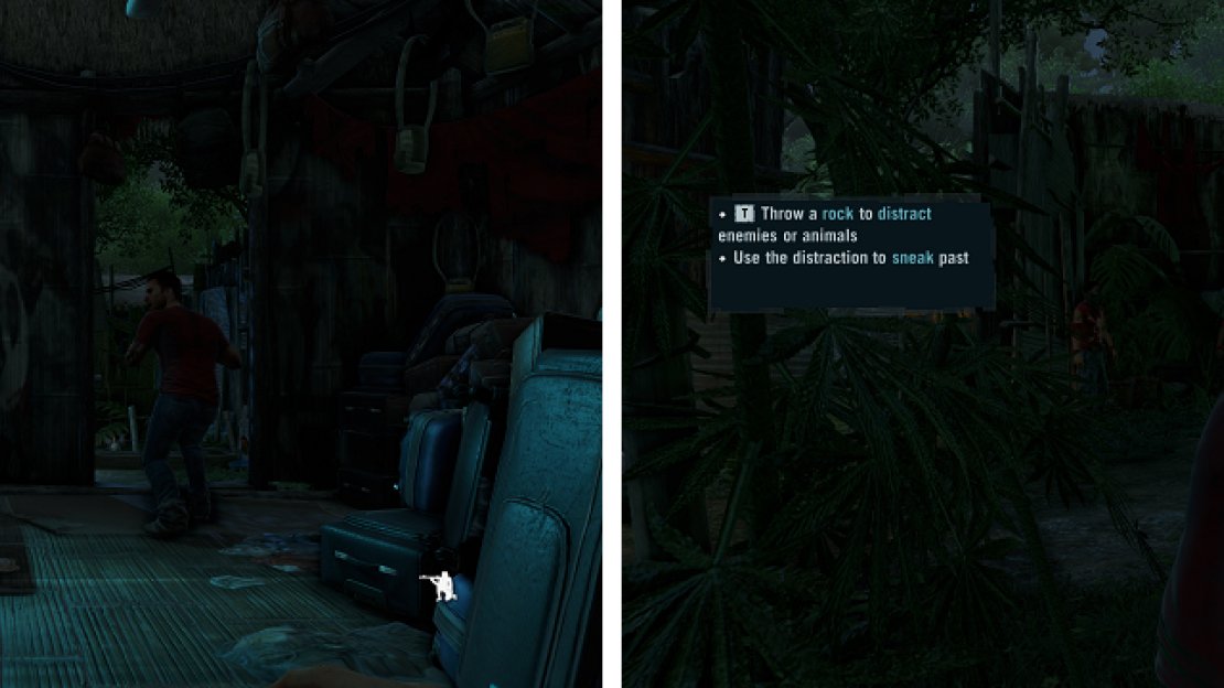 After escaping from captivity, keep following Grant, throwing rocks to distract enemies when prompted.