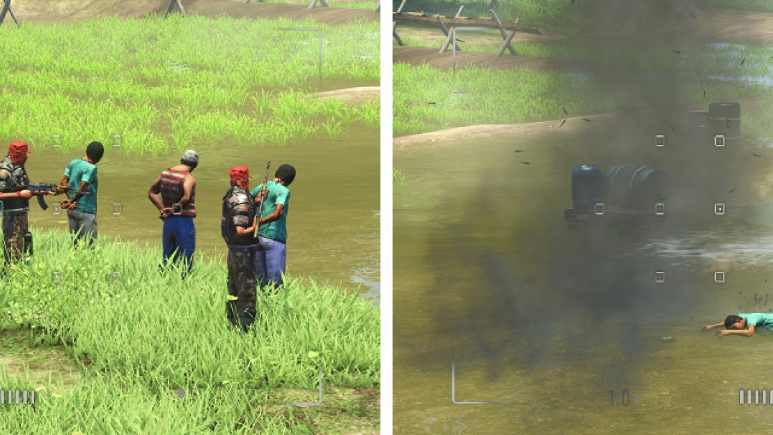 Hoyt forces two men to cross a mine field, but only one manages to get across alive.