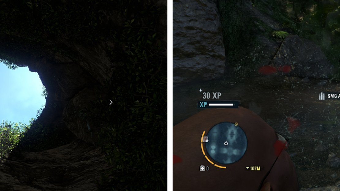Vaas tosses you into the cenote with no weapons at all, but there’s a guy with his back turned right outside, so kill him to get something to defend yourself with.