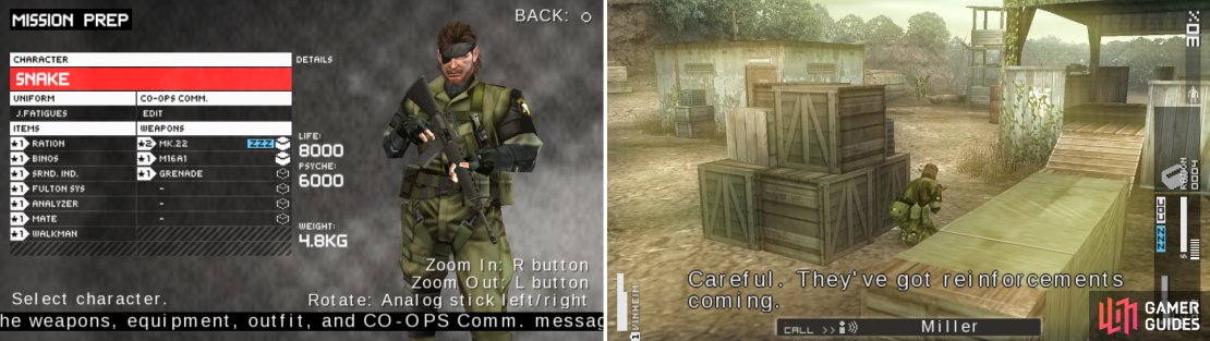 My way to start OPS #3 (left picture). Hide as the mission starts because reinforcements are coming (right picture).