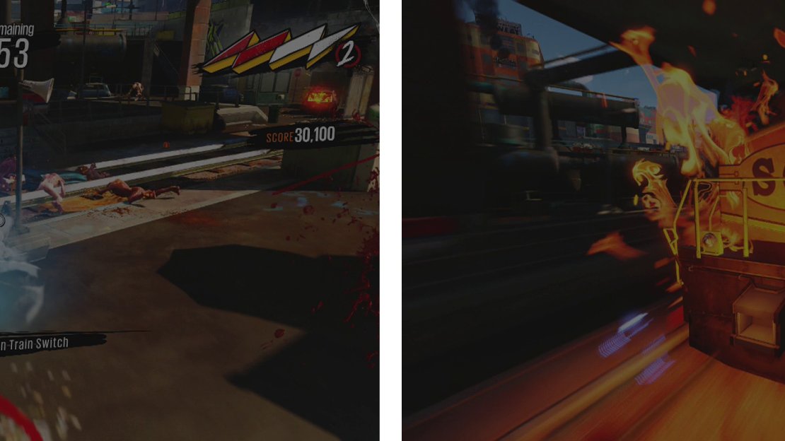 During the challenge, follow Buck’s instructions and be sure to hit the switch (left) to summon the Pain train (right) intermittently.