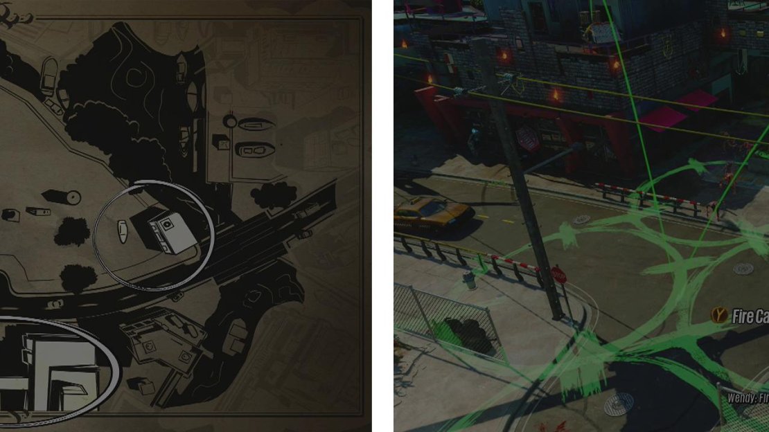 The four areas guarded by catapults (left). Look in the direction desired and use interact when you see the green marker to fire (right).