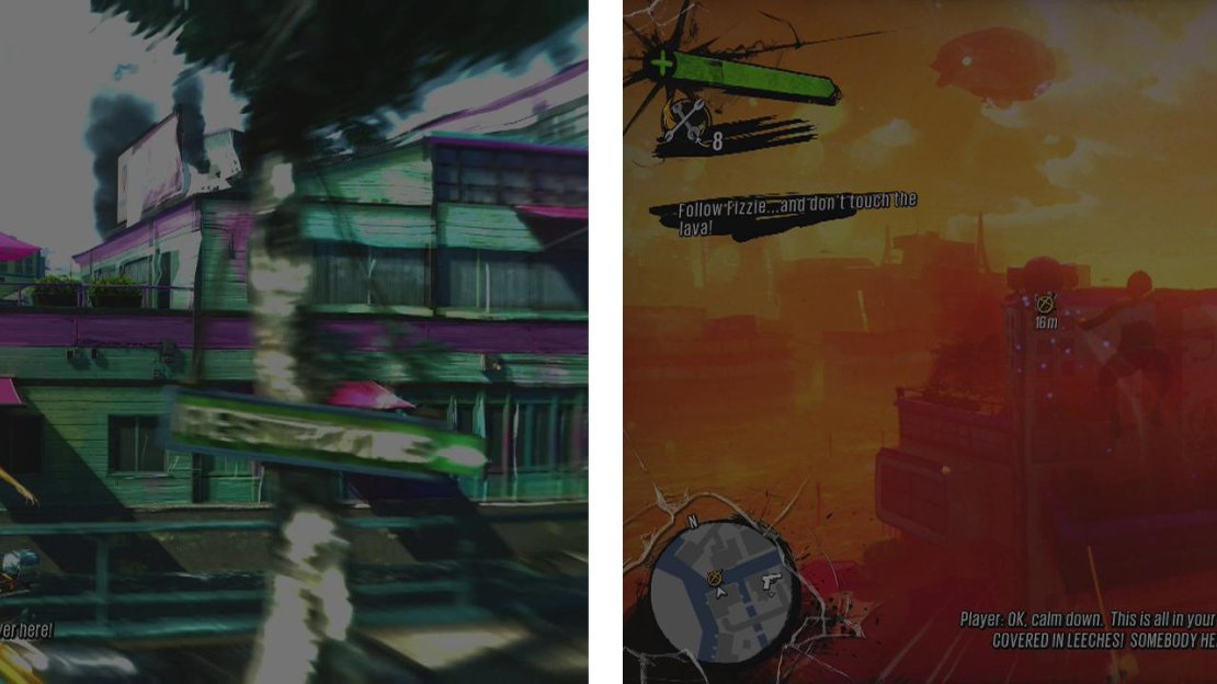 After getting all leeched up, follow your friend untl things get a little trippy (right).