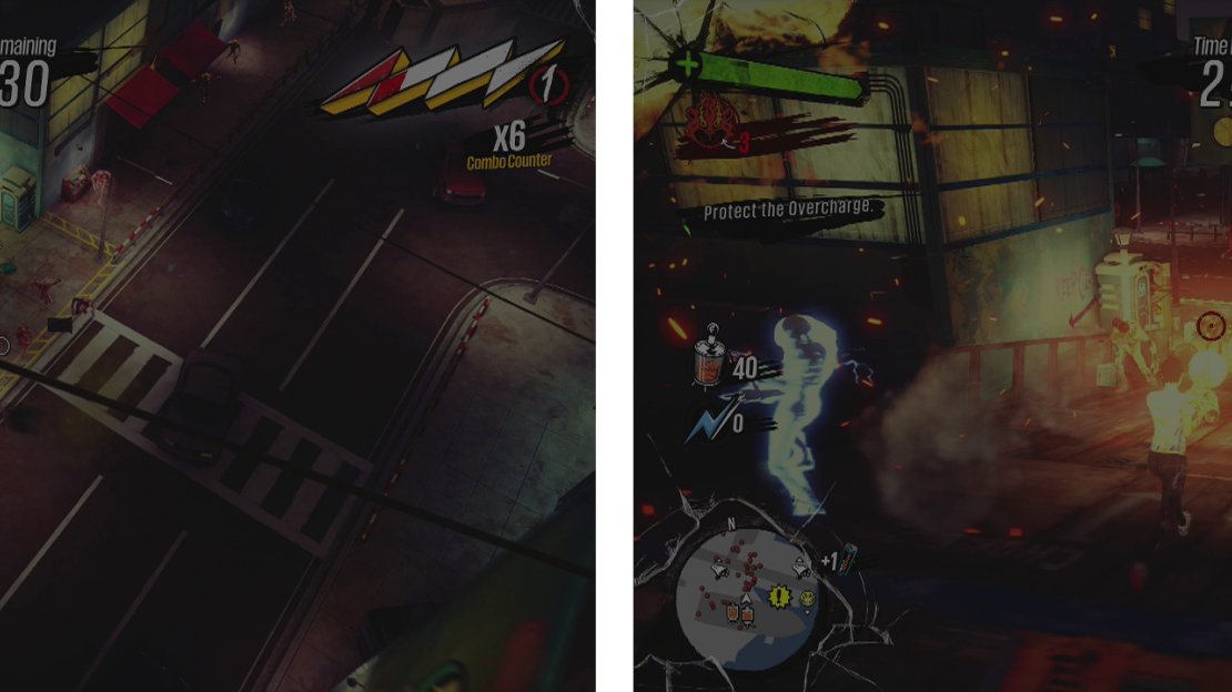 Stay up high (left) to identify areas at threat and then drop down to defend barricades in need (right).