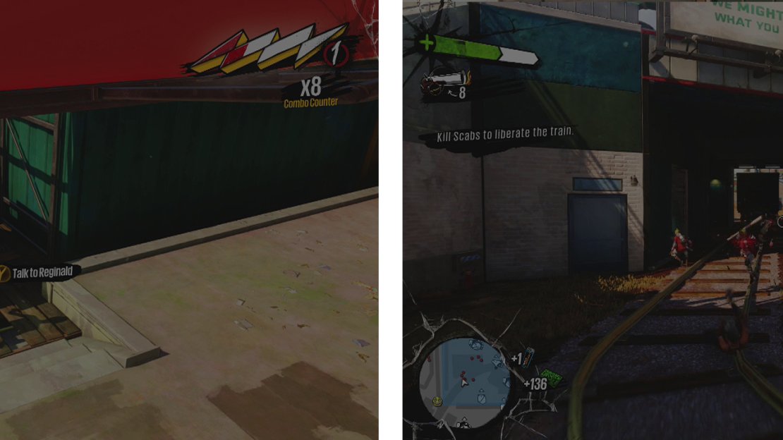 Speak to Reginald to start (left) and then clear out the train depot of hostiles (right).