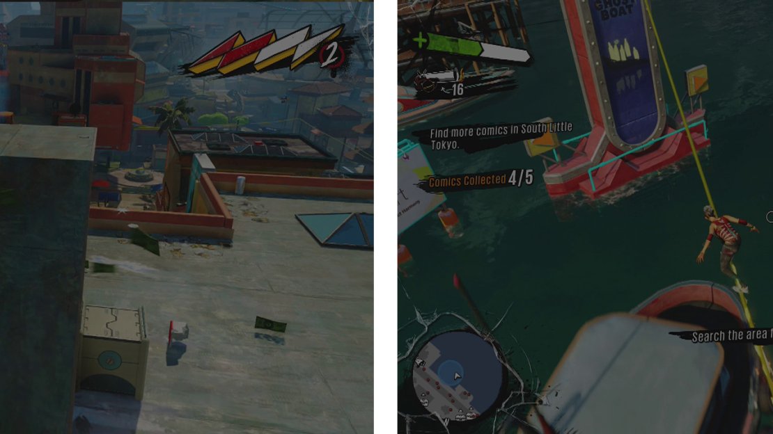 The third comic is located on a rooftop (left) and the final comic is on a raft out in the water (right).
