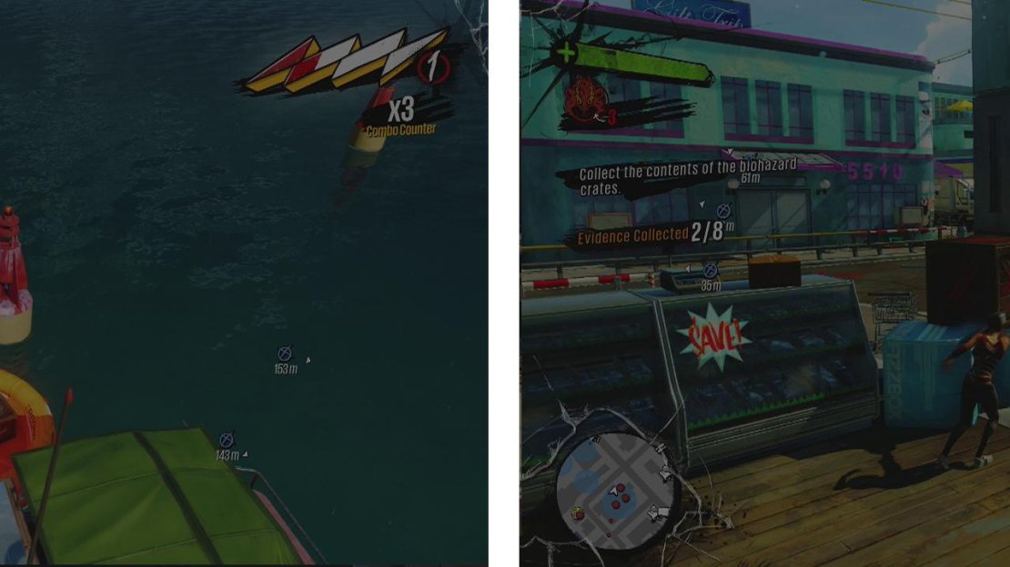 The first crate is located in a life raft (left). The third in a market-style area (right).