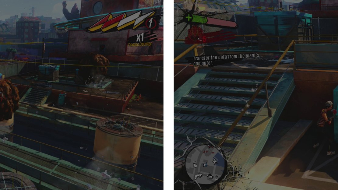 Destroy all the blockages (left) and clear out the OD before interacting with the panel (right).