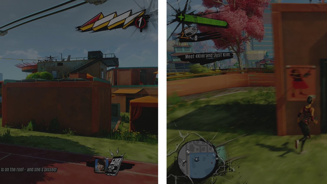 Destroy all eight Pop Rocket Turrets (left) and then return to the door (right) for a scene.
