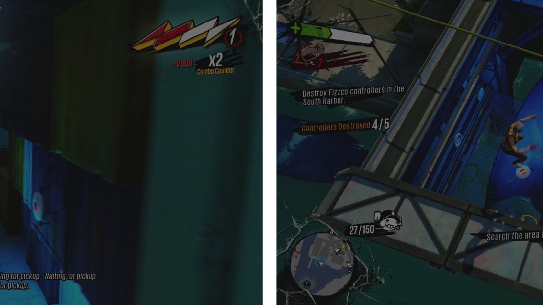 The fourth target is on the side of a shipping container facing the water (left) and the final device is on top of a boat in a dry dock (right).