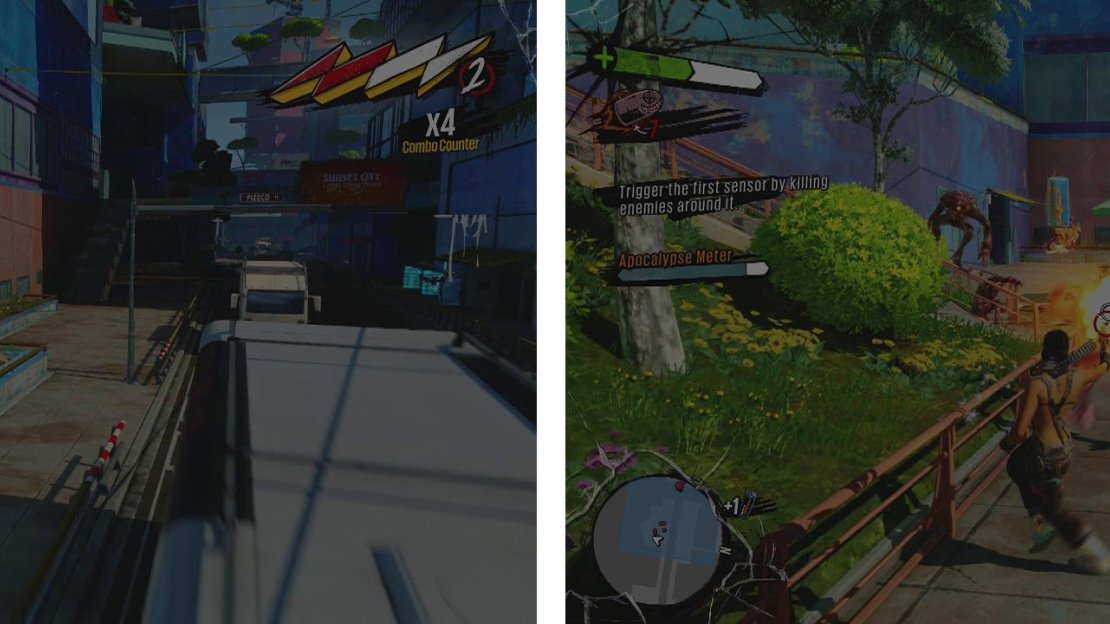 Interact with the sensor/s (left) and then kill enemies to build the Apocalypse meter (right).