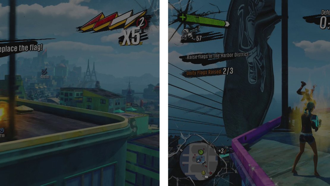 You’ll find the remaining two flags on rooftops in the East area (left) and Southwest area (right).