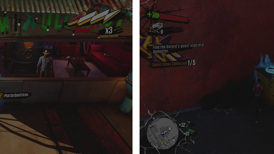 After talking to the Hobo the icon will be at the Brewery (left). The second icon is found behind the Oxford’s Base (right).