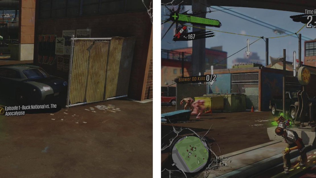 You can start the mission here (left). During the challenge, make use of the pain train switch (right) to clear out large numbers of OD.