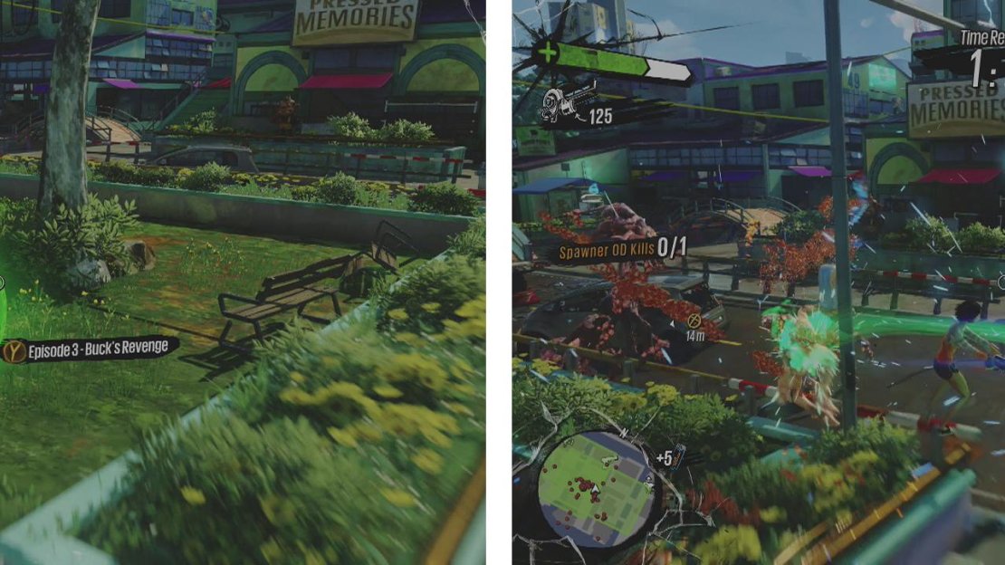 You can start the mission here (left). Grind around the U-shaped railing and melee attack constantly for some solid points (right).