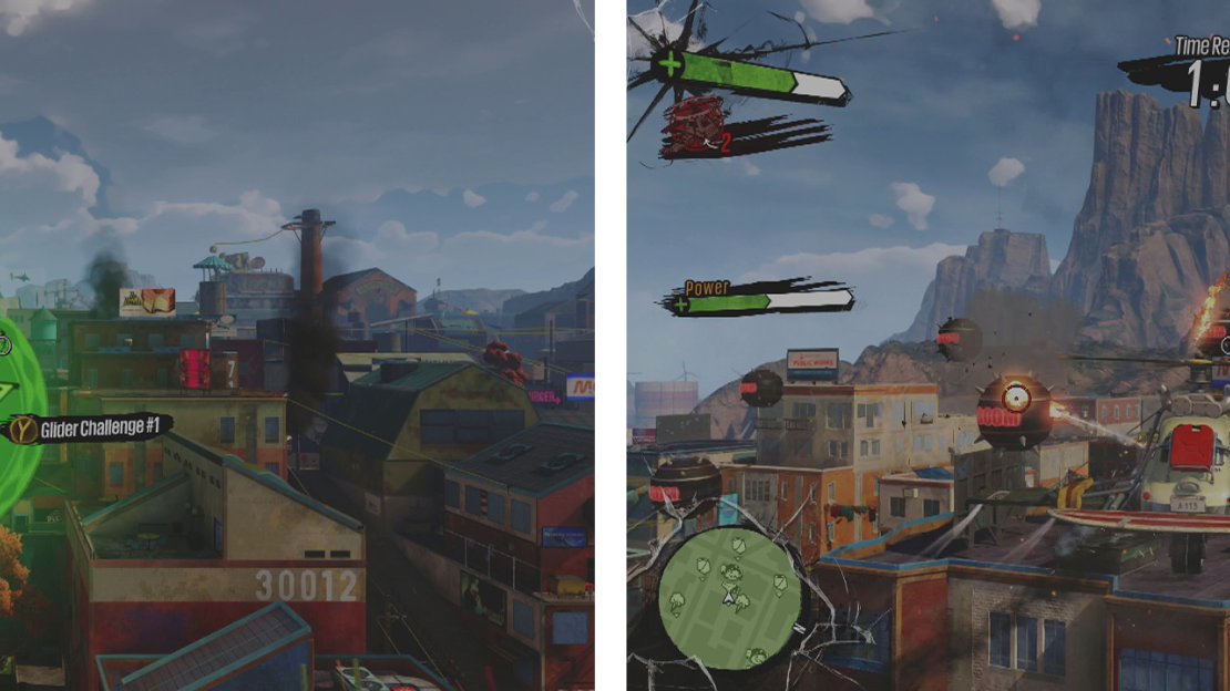 Start the mission here (left). Cut laps around the mission area whilst shooting down as many mines as you can (right).