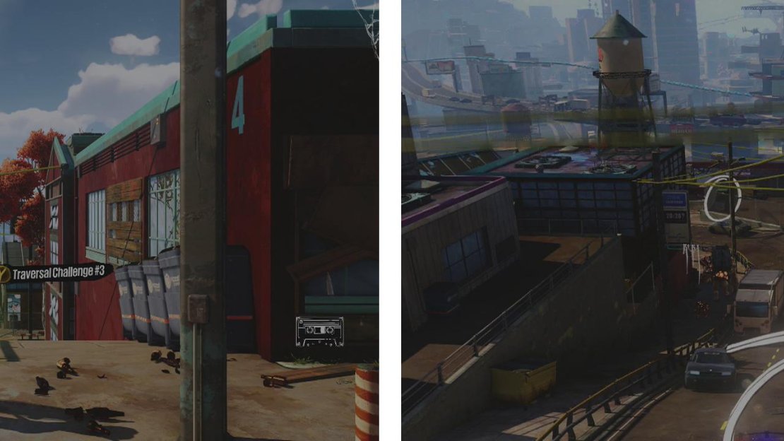 Start the challenge at the icon (left). We’ll have to make our way through the white rings (right).