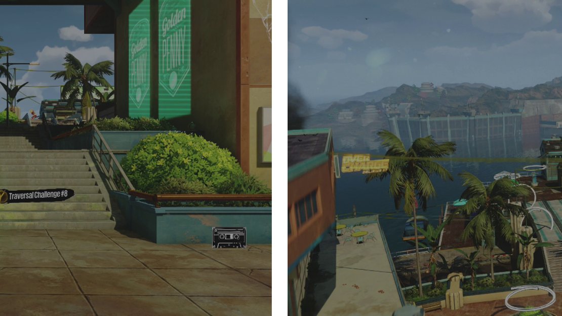 Start the challenge at the icon (left). get ready to bounce and grind all the way! (right).