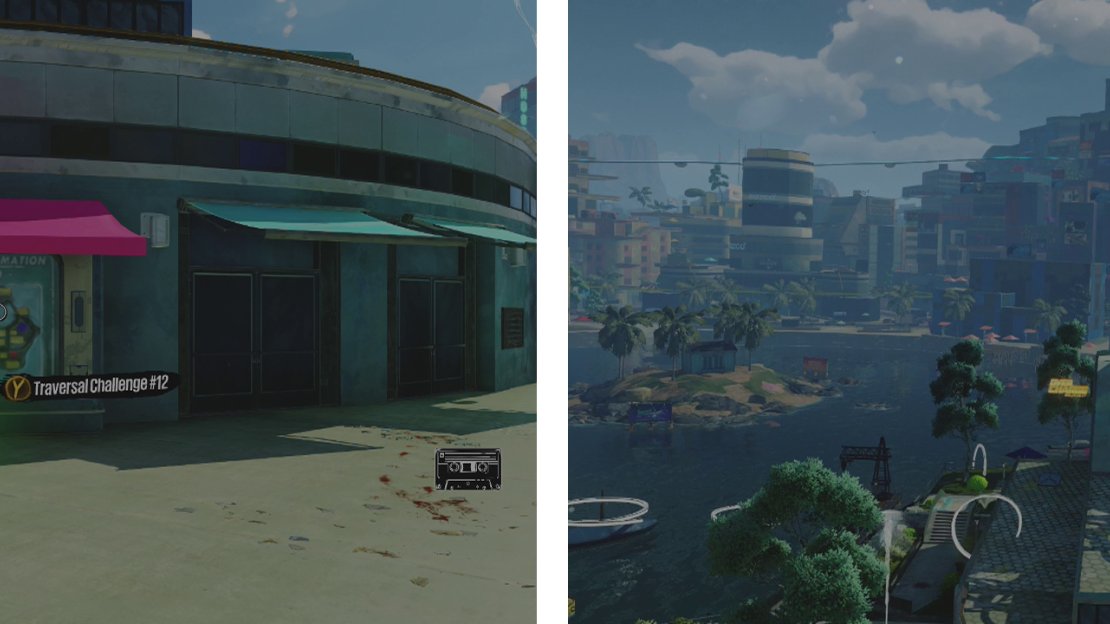 Start the challenge at the icon (left). This challenge starts with some serious wall climbing (right).