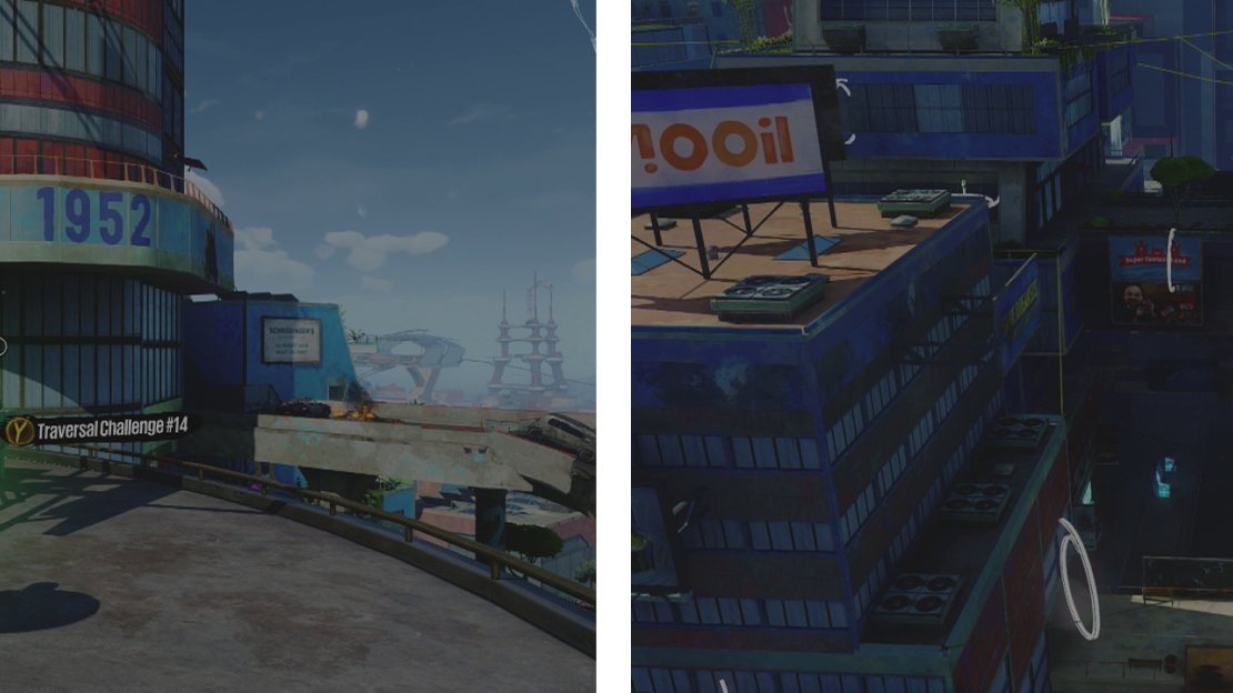 Start the challenge at the icon (left). This challenge has a large primary focus on wallrunning (right).