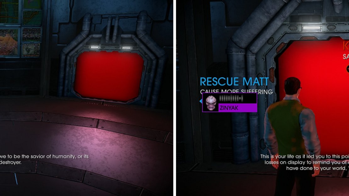 While the red door will leader to mission failure (can reload from checkpoint), it will also get you a trophy/achievement.