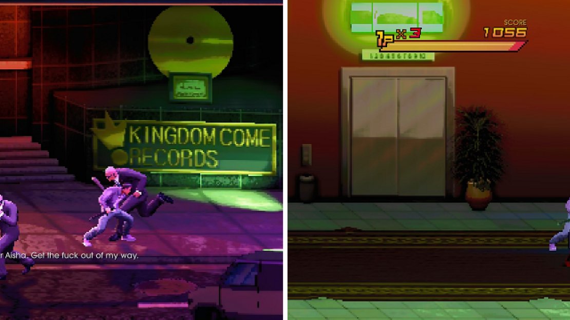 The bosses at the end of each stage, apart from Jyunichi, are not hard at all (left). Also, be sure to keep an eye out for the electric barriers on the second stage (right).