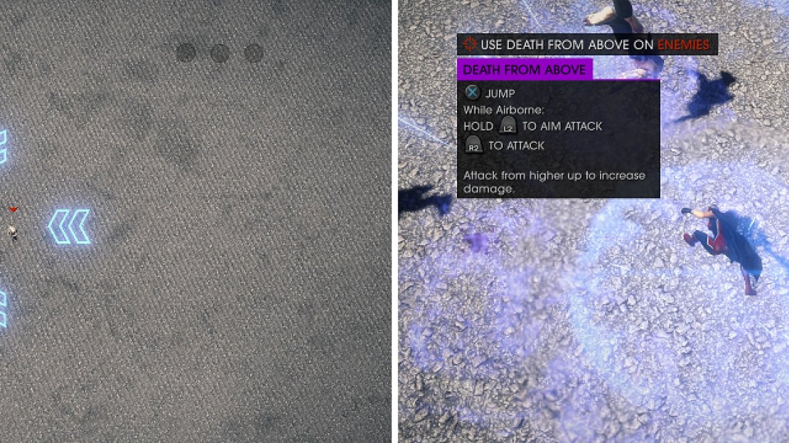 Jump up into the air, aim with the reticule and slam into the ground to scatter your enemies.