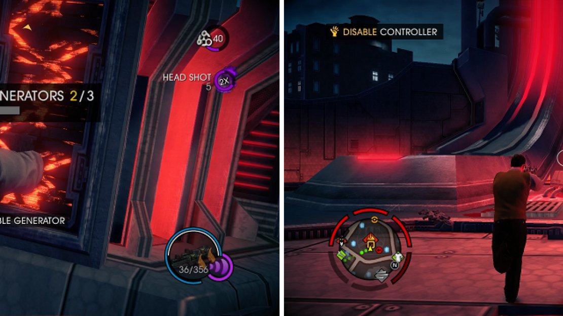 Disable the generators (left) to bring down the shield, so you can shut down the Hotspot’s main control panel (right).