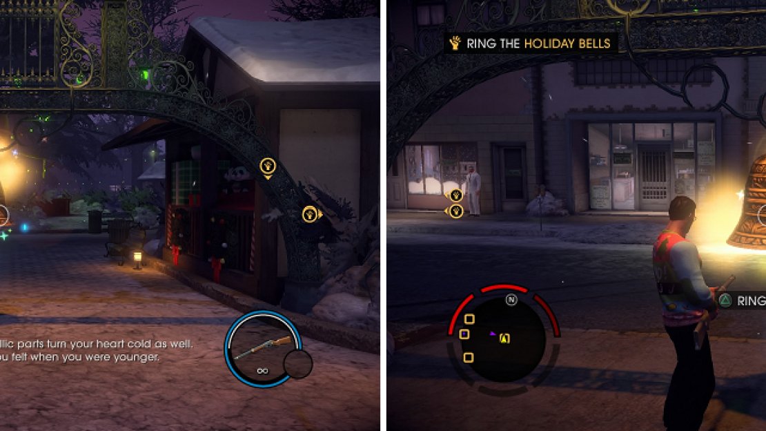 You can shoot the bells to ring them or go up to them and press the button.