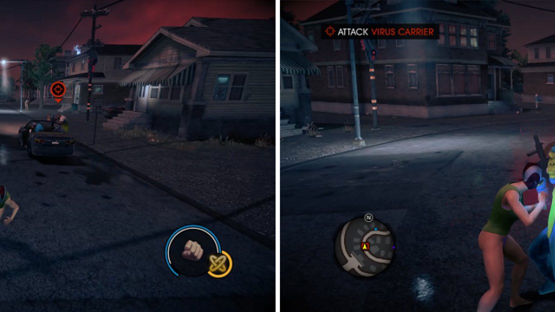 There’s a variety of ways to stop the virus carrier in the car, such as with your powers or even a good ol’ rocket launcher. Once you do, attack the person and absorb the virus as usual.