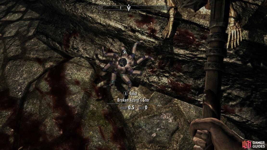 After the fight head up the stairs on the left. You’ll find a disturbing scene at the end, but near the strapped-in skeleton is a BROKEN Azura’s Star. Loot the chest, pick up/read the grimoire, and finally pick up the star. Our new objective will be to give the star to either Aranea OR Nelacar. I’ll list both path’s below for you to choose from. You can also use the ladder nearby to exit this place fast.