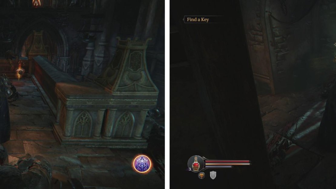 At the top of the stairs you’ll find the first Audio Note (left). Inside the door at the base of the stairs is the first Infected (right).