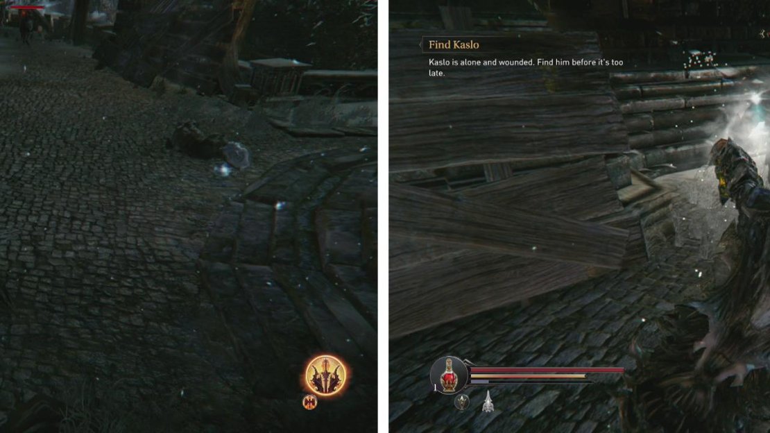 Grab the Audio Note from the body near the statue (left). Watch out for the Rogue near the Checkpoint Crystal (right).
