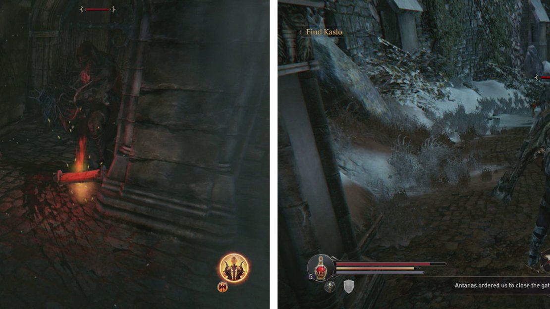 Watch out for the Rogue in the niche to the right (left) and continue down the snowy slope (right) towards the graveyard.