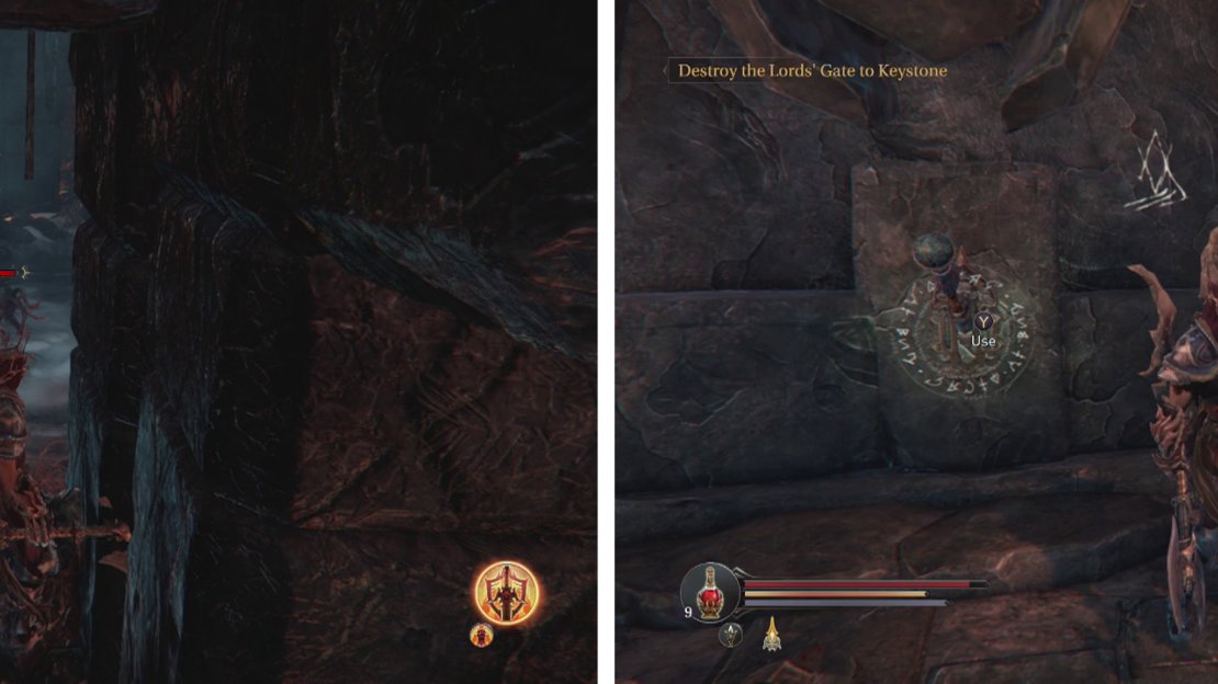 In the Western Antechamber you’ll find your first Demon Hounds (left). Enter the door beneath the entrance to find a lever (right).