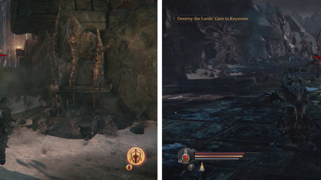 Exit via the back of the Eternal Flame (left) and follow the Panorama to the right to find an Dimensional Beast (right).