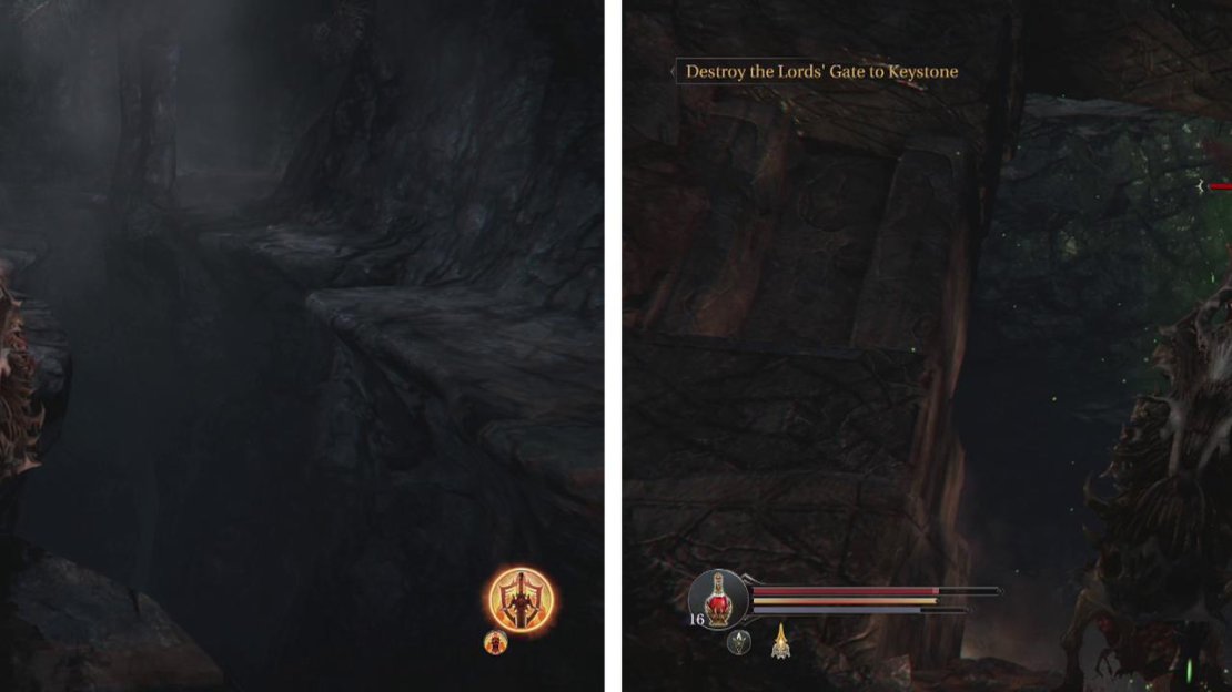 Enter the cave (left) and kill the Spiders at the back (right)