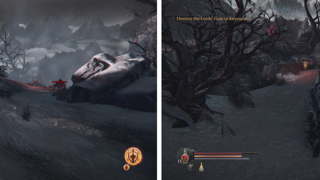Draw the Demon Hounds down the hill (left) and then look behind where they were located for an Audio Note (right).