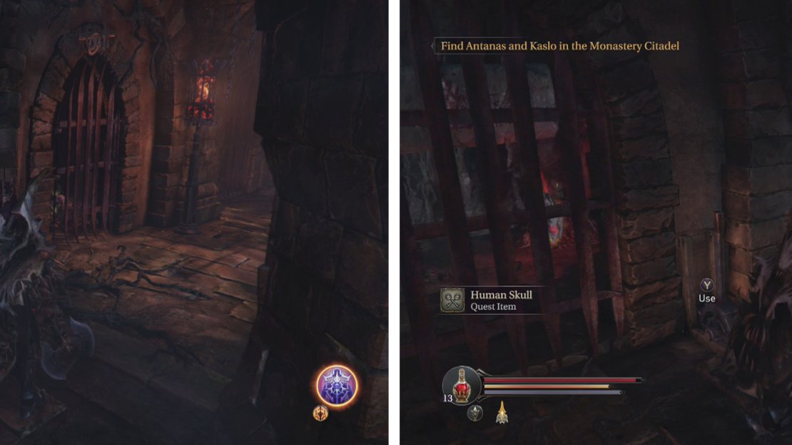 Move around the Cell Circle clockwise (left) collecting Human Skulls and opening all the cells (right) as you go.