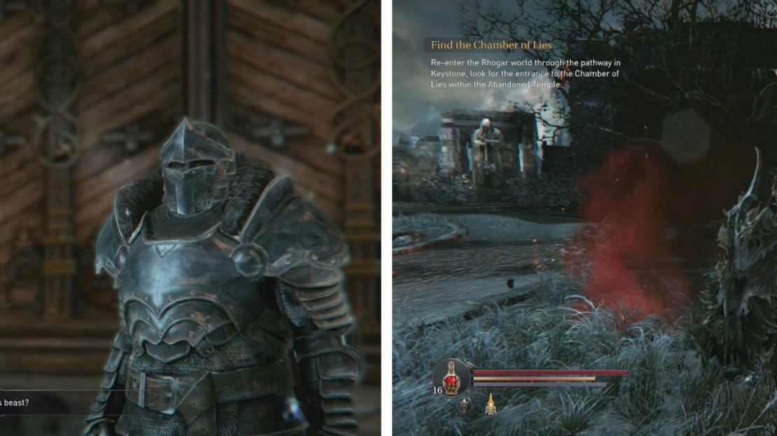 Speak to the fellow who appears after the fight for a side-quest (left) and grab the Planetarium Piece item by the large door (right).