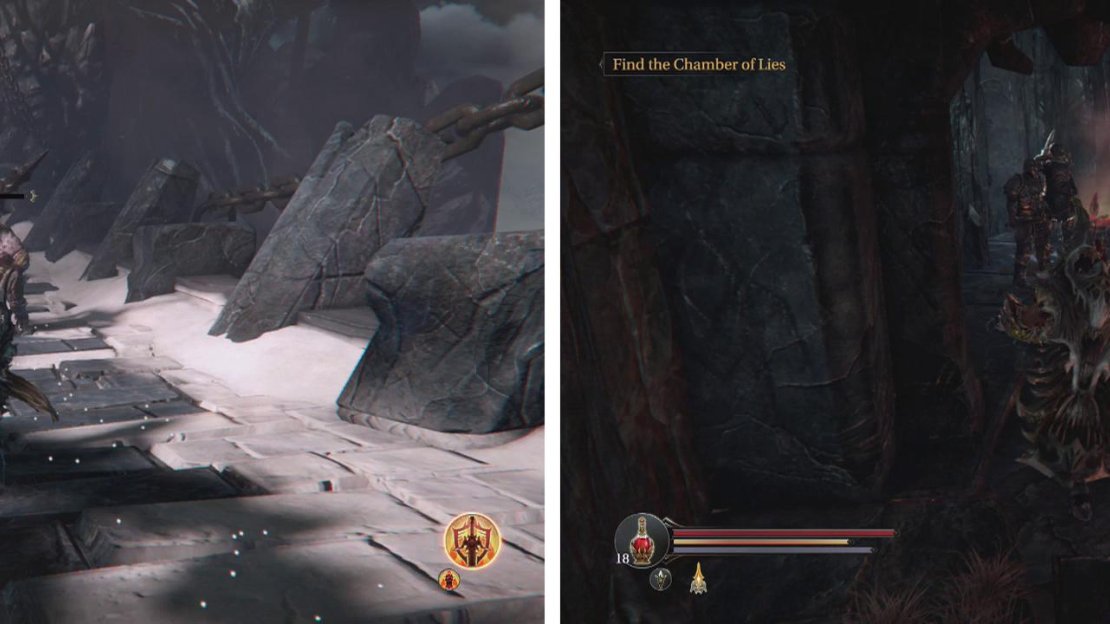 Defeat the Tyrant on the bridge (left) and then use the key he drops to open the gate in the Western Antechamber (right).
